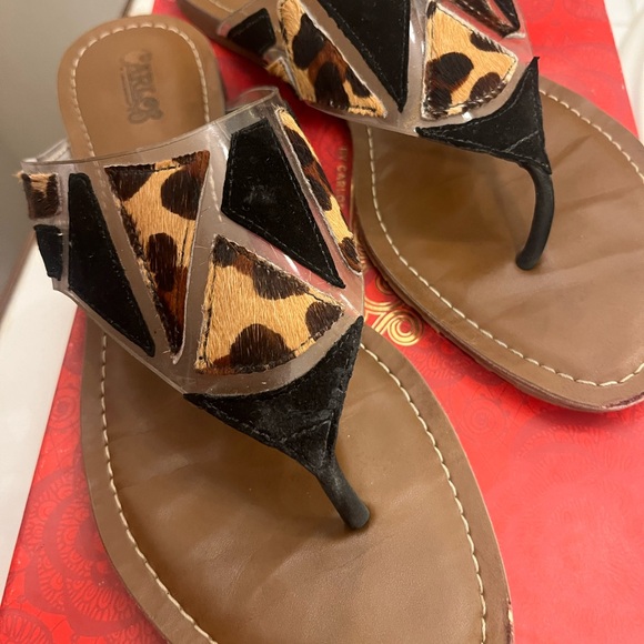 Carlos Santana Leopard Print and Black Sandals - Picture 1 of 7